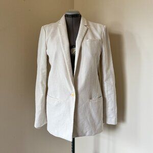White Linen Blend Blazer Classic Tailored Single Button Jacket